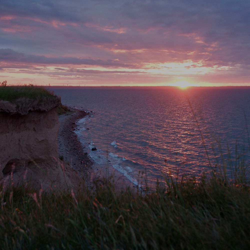 solnedgang på Tunø ved Nørre Klint
