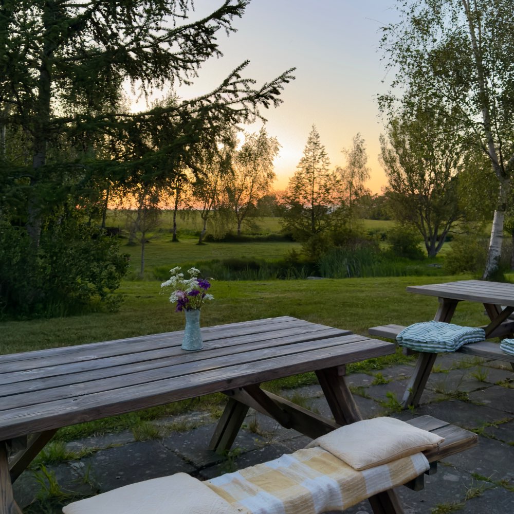 solnedgang ved Blåkærgård på Tunø